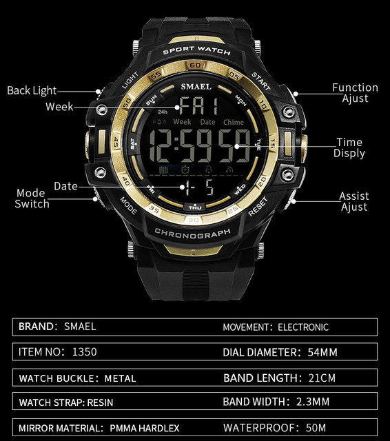 Męskie zegarki cyfrowe LED SMAEL Shock Montre - wojskowy styl luksusowe, światło LED, wodoodporne, na rękę sport - Wianko - 4