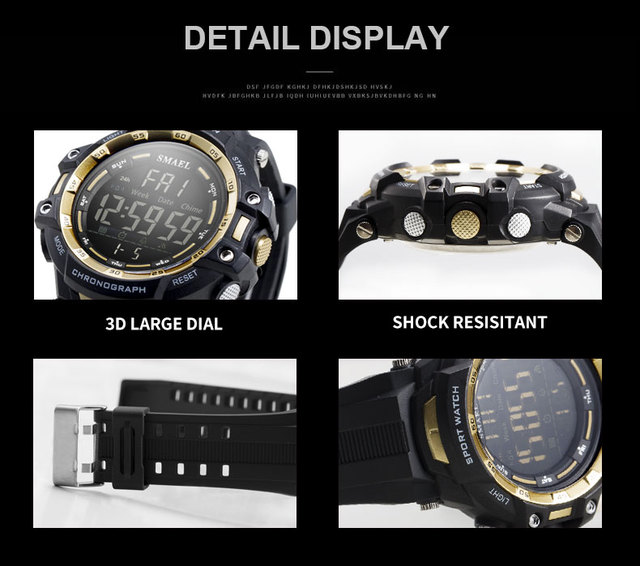 Męskie zegarki cyfrowe LED SMAEL Shock Montre - wojskowy styl luksusowe, światło LED, wodoodporne, na rękę sport - Wianko - 7