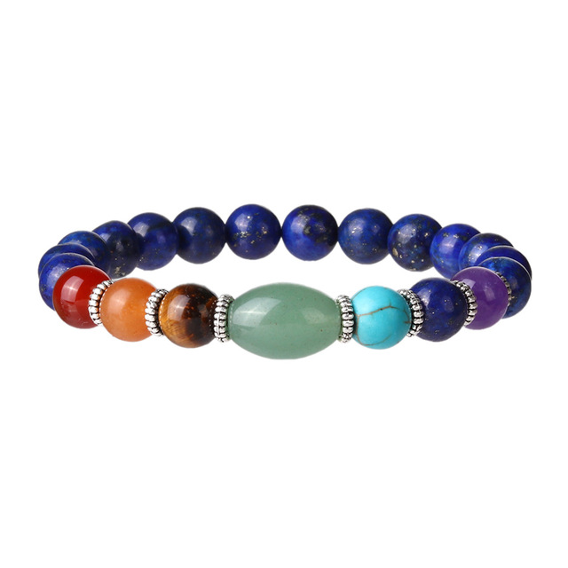 Kamienne bransoletki Rainbow 7 Chakra dla kobiet - zestaw z naturalnymi ametystami, kwarcem, turkusami, lawą Reiki i kamieniem do jogi - Wianko - 4