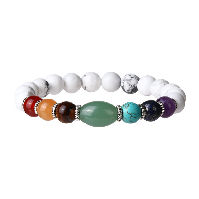 Kamienne bransoletki Rainbow 7 Chakra dla kobiet - zestaw z naturalnymi ametystami, kwarcem, turkusami, lawą Reiki i kamieniem do jogi - Wianko - 8