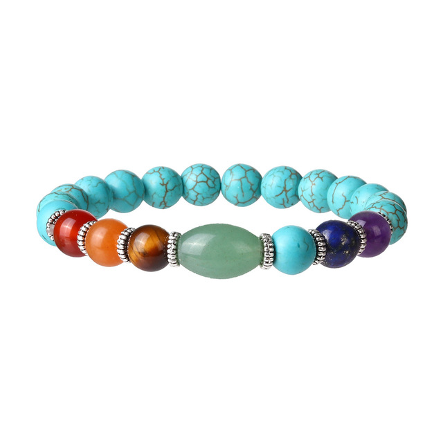 Kamienne bransoletki Rainbow 7 Chakra dla kobiet - zestaw z naturalnymi ametystami, kwarcem, turkusami, lawą Reiki i kamieniem do jogi - Wianko - 5