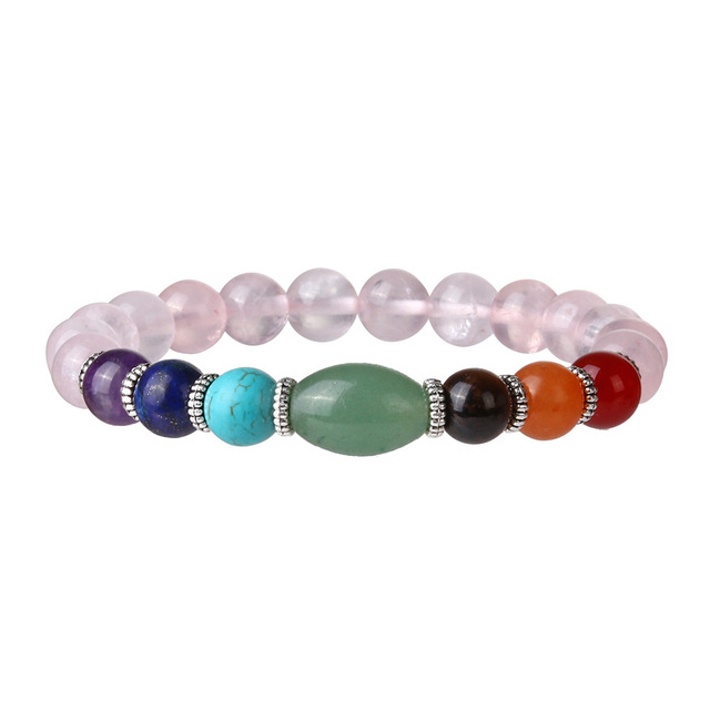 Kamienne bransoletki Rainbow 7 Chakra dla kobiet - zestaw z naturalnymi ametystami, kwarcem, turkusami, lawą Reiki i kamieniem do jogi - Wianko - 2