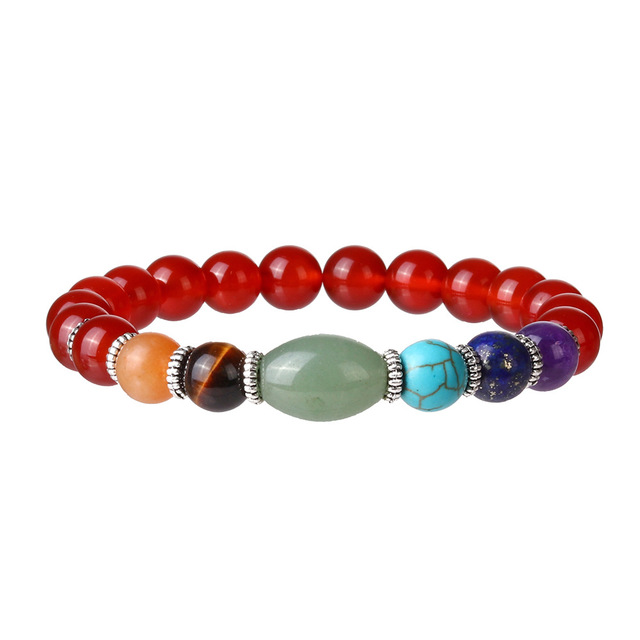 Kamienne bransoletki Rainbow 7 Chakra dla kobiet - zestaw z naturalnymi ametystami, kwarcem, turkusami, lawą Reiki i kamieniem do jogi - Wianko - 6