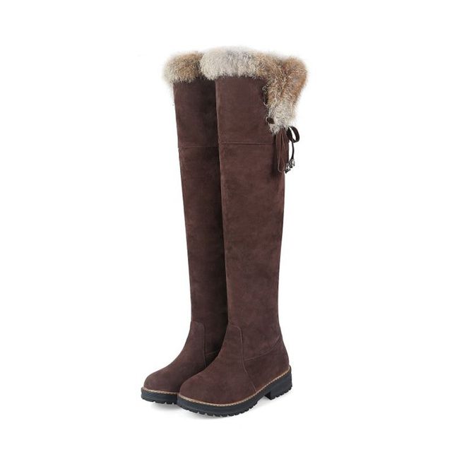 Damskie długie buty zimowe na śnieg QPLYXCO, duże rozmiary 34-44, zaokrąglony czubek, słodki design - Wianko - 50