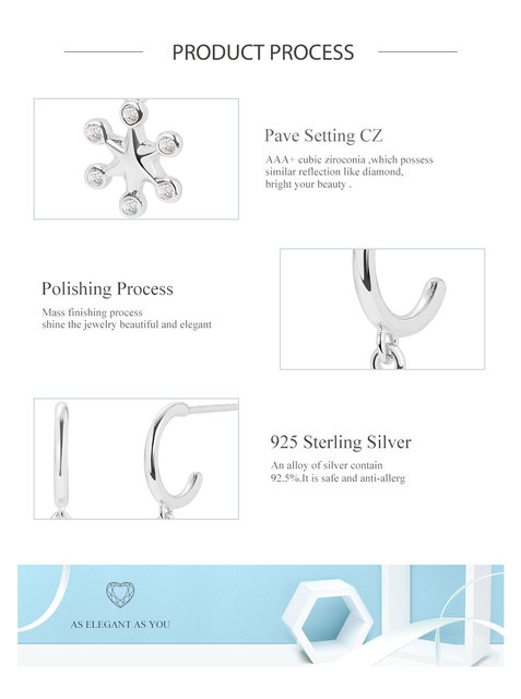 Kolczyki Hoop z cyrkoniami w kształcie płatka śniegu, srebro 925 Sterling, prezent na rocznicę - 2020 - Wianko - 4