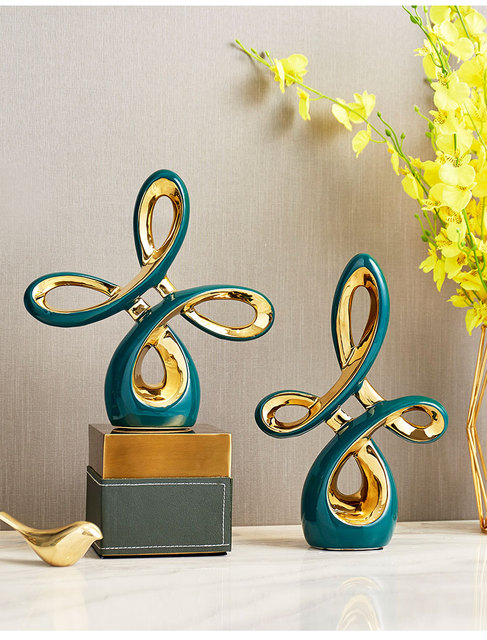 Nordyckie ceramiczne abstrakcyjne sztuki dekoracyjne - zielona porcelanowa rzeźba do salonu i sypialni - Wianko - 1