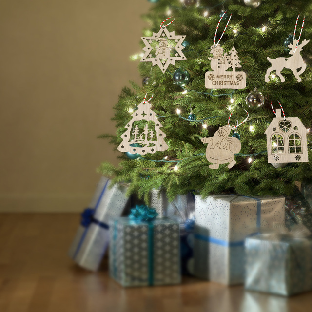 10 sztuk świątecznych dekoracji drewnianych - boże narodzenie drzewo deer snowman rustykalna choinka DIY wiszący ozdoba - Wianko - 2