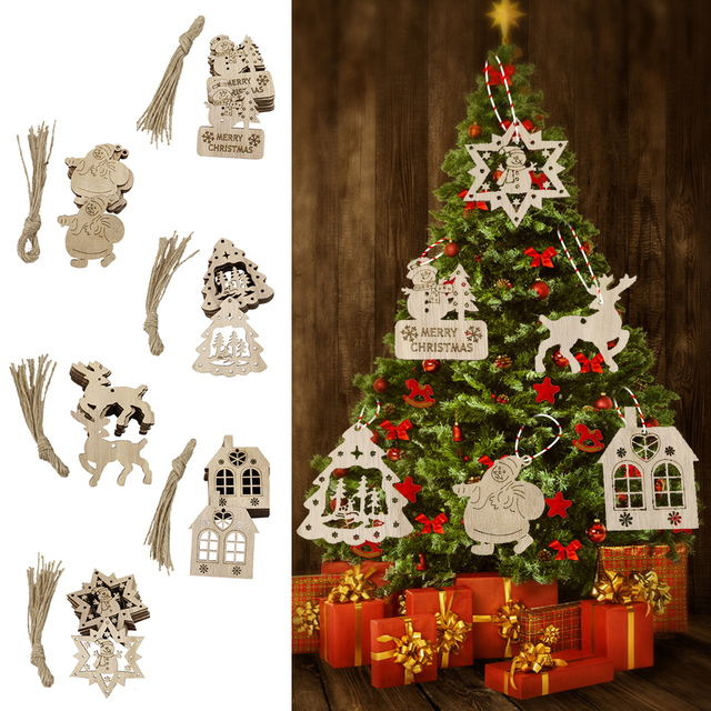 10 sztuk świątecznych dekoracji drewnianych - boże narodzenie drzewo deer snowman rustykalna choinka DIY wiszący ozdoba - Wianko - 1