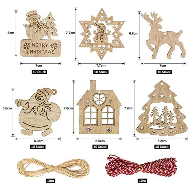 10 sztuk świątecznych dekoracji drewnianych - boże narodzenie drzewo deer snowman rustykalna choinka DIY wiszący ozdoba - Wianko - 6
