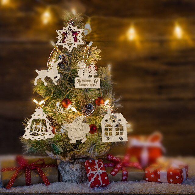 10 sztuk świątecznych dekoracji drewnianych - boże narodzenie drzewo deer snowman rustykalna choinka DIY wiszący ozdoba - Wianko - 3