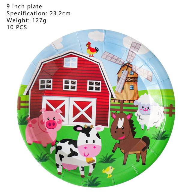 Jednorazowe zastawy stołowe dla dzieci na imprezy tematyczne w stylu farmy - wzór zwierzęcy, talerz z motywem bydła i owiec - Wianko - 4