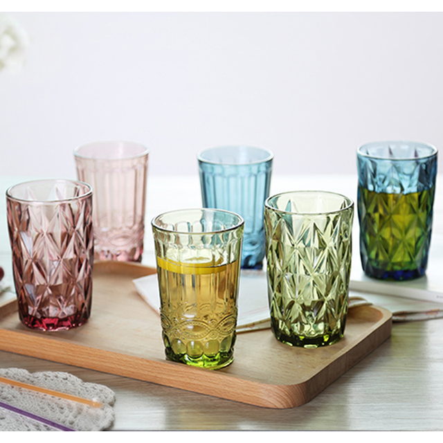 Grawerowane szklane kubki wodne 240 ml i 350 ml w europejskim stylu, różowy, niebieski, zielony - Wianko - 2