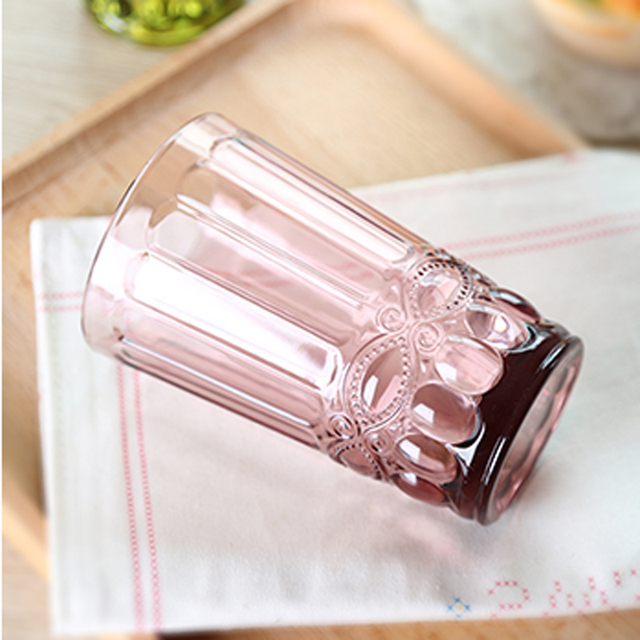 Grawerowane szklane kubki wodne 240 ml i 350 ml w europejskim stylu, różowy, niebieski, zielony - Wianko - 5
