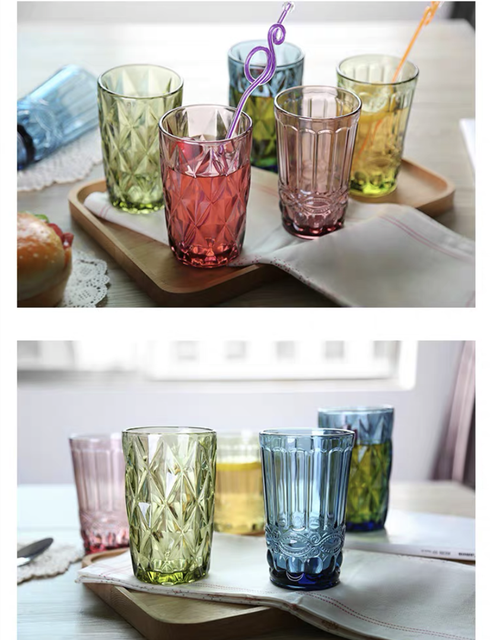 Grawerowane szklane kubki wodne 240 ml i 350 ml w europejskim stylu, różowy, niebieski, zielony - Wianko - 6