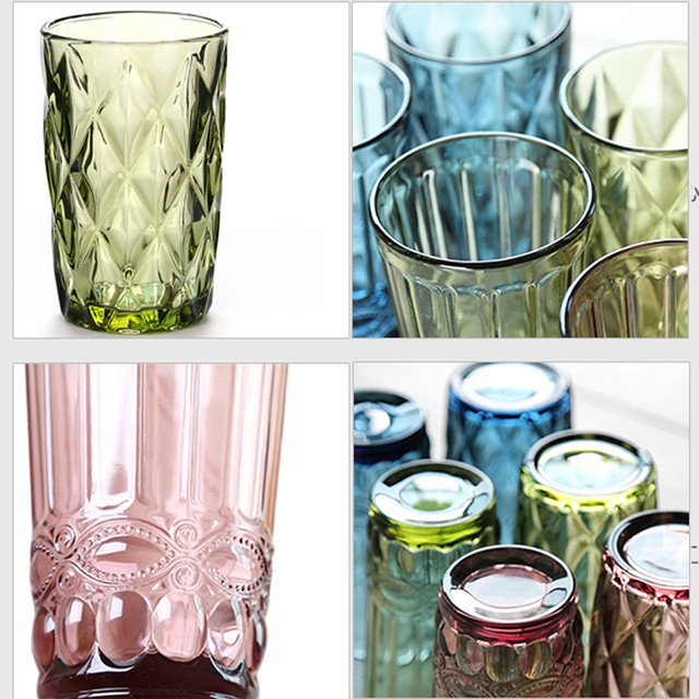 Grawerowane szklane kubki wodne 240 ml i 350 ml w europejskim stylu, różowy, niebieski, zielony - Wianko - 4