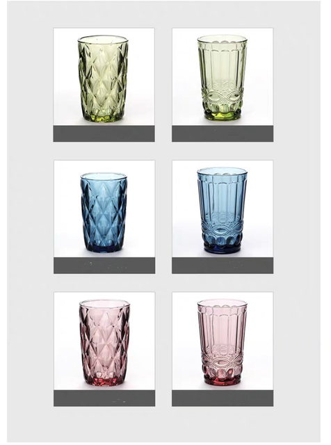 Grawerowane szklane kubki wodne 240 ml i 350 ml w europejskim stylu, różowy, niebieski, zielony - Wianko - 1