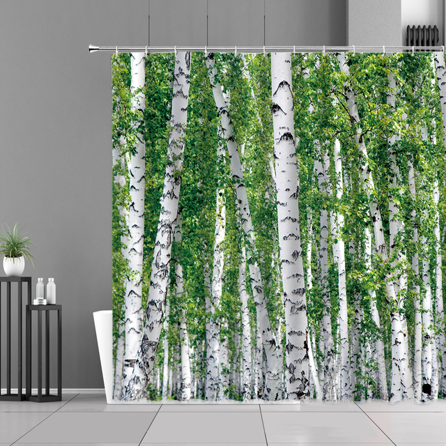Zasłona prysznicowa Letnie drzewa leśne dekoracje - zielone liście, dżungla krajobraz - wodoodporna, zestaw haków - Wianko - 3
