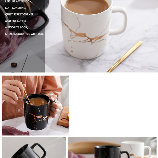 Luksusowy kubek europejski z matowym marmurem - idealny do kawy z mlekiem i herbaty Latte, porcelanowy, 380ml - Wianko - 5