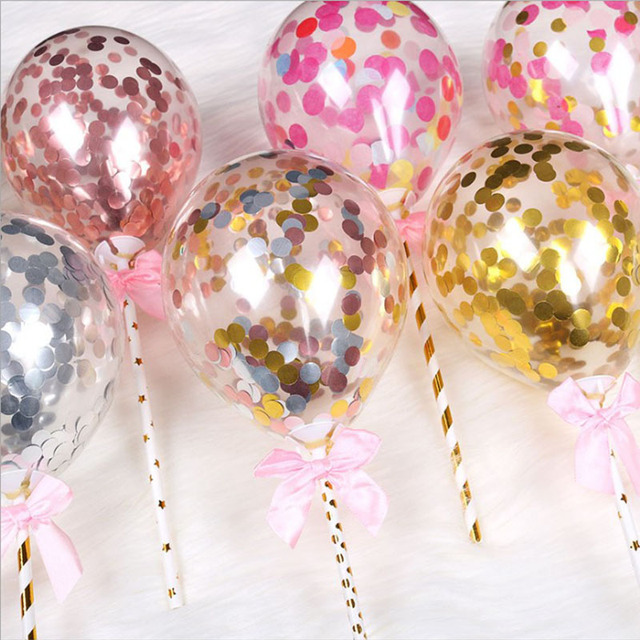 Balony na tort z kolorowymi cukierkami, konfetti i motywem balonów - dekoracje na ślub, urodziny, Baby Shower - Wianko - 2