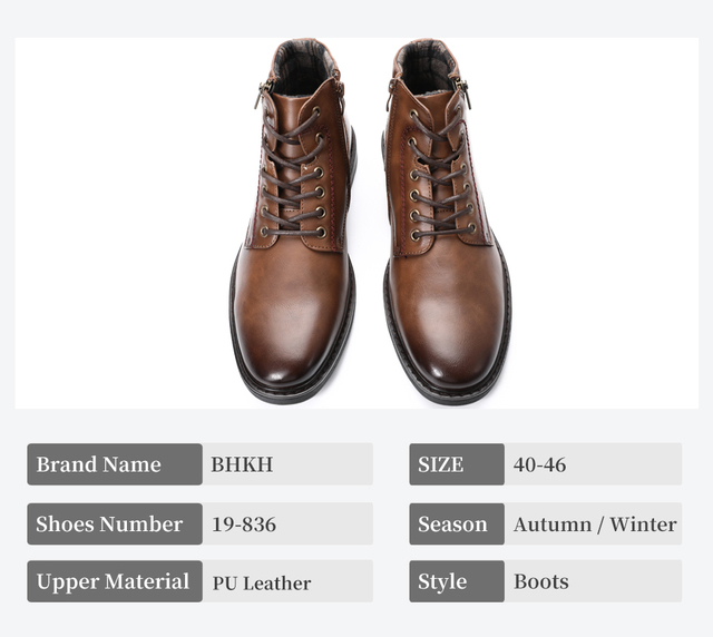 Zimowe buty męskie BHKH 2021 - jesienne, sznurowane botki z zamkiem, idealne do pracy w biurze - Wianko - 6