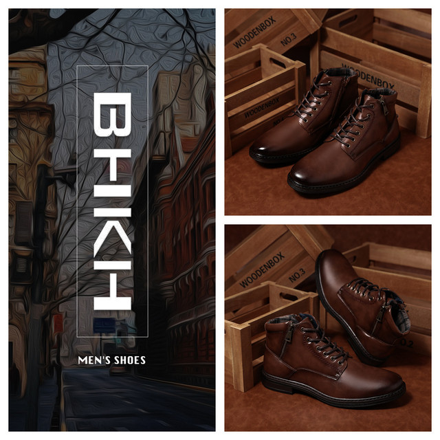 Zimowe buty męskie BHKH 2021 - jesienne, sznurowane botki z zamkiem, idealne do pracy w biurze - Wianko - 2
