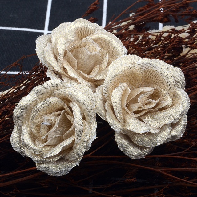 10 sztuk złotych jedwabnych różowych kwiatów dekoracyjnych, 4 cm, DIY, miniatura, ścienne ozdoby na ślub - Wianko - 6