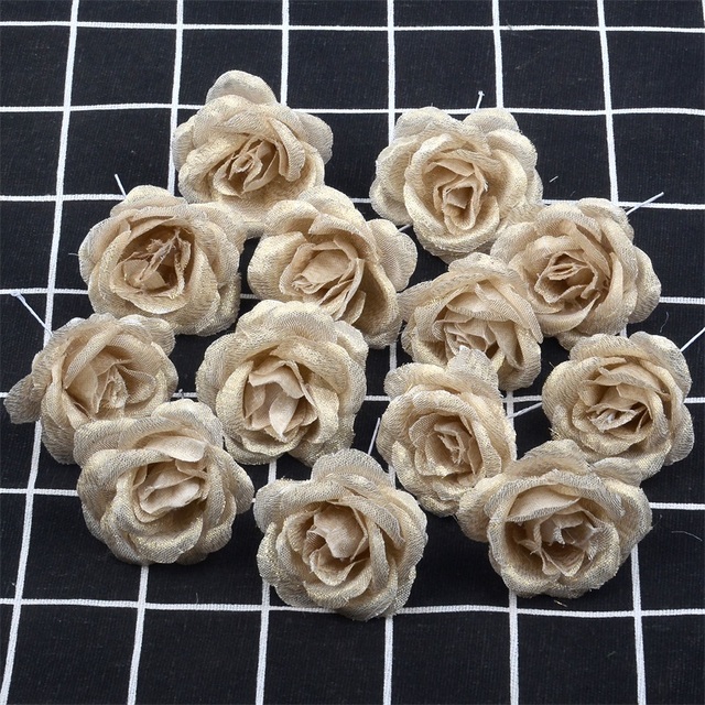 10 sztuk złotych jedwabnych różowych kwiatów dekoracyjnych, 4 cm, DIY, miniatura, ścienne ozdoby na ślub - Wianko - 5