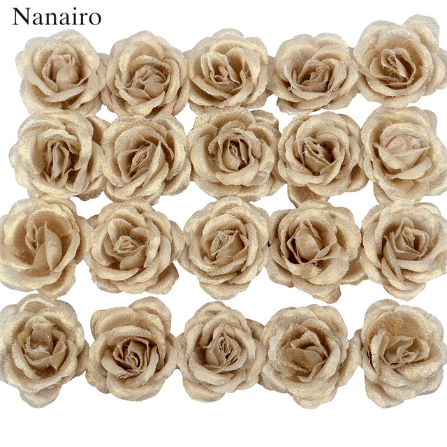10 sztuk złotych jedwabnych różowych kwiatów dekoracyjnych, 4 cm, DIY, miniatura, ścienne ozdoby na ślub - Wianko - 4
