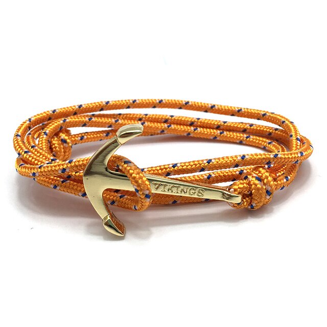 Regulowana bransoletka damska/męska lina nylonowa w kolorze złotym z motywem wikingów i kotwicą - 19 kolorów - Wianko - 3