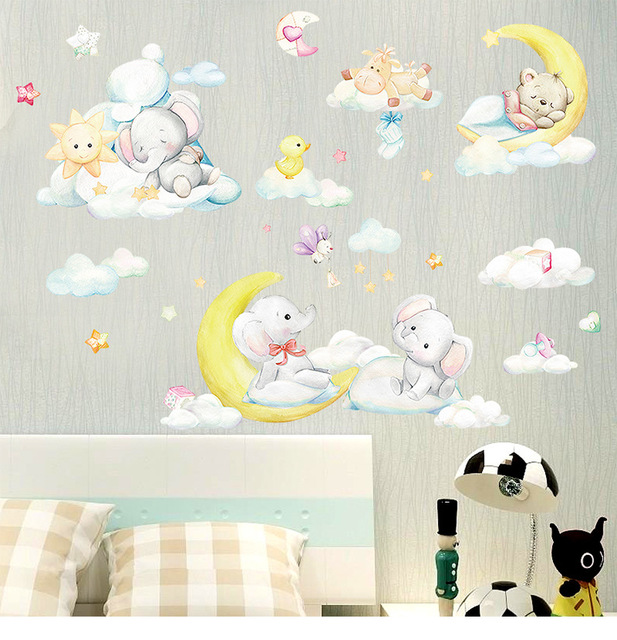 Naklejki ścienne: Śpiący księżyc, słoń i niedźwiedź - dekoracja do pokoju dziecięcego - Wianko - 7