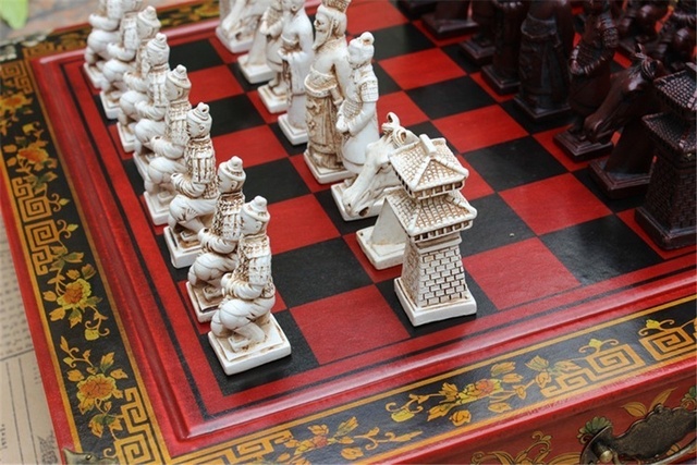 Zestaw szachowy Drewno Szachy Chińskie Retro Terakotowe Wojownicy żywica rzeźba szachownica - Wianko - 14