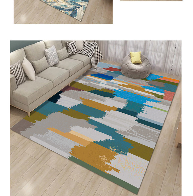 Dywan skandynawski do salonu - pozłacane kwadratowe wzory, zmywalny i dekoracyjny mitaterial dla podłogi i sofy - Wianko - 21