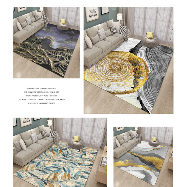 Dywan skandynawski do salonu - pozłacane kwadratowe wzory, zmywalny i dekoracyjny mitaterial dla podłogi i sofy - Wianko - 20