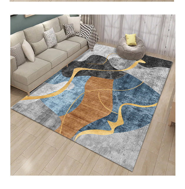 Dywan skandynawski do salonu - pozłacane kwadratowe wzory, zmywalny i dekoracyjny mitaterial dla podłogi i sofy - Wianko - 22