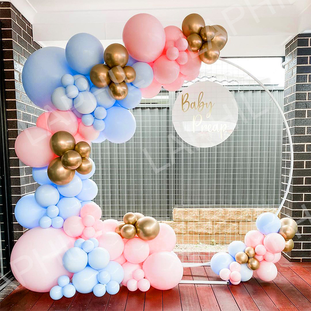 Zestaw balonów Baby Shower Macaron Garland Arch - chłopiec lub dziewczyna - dekoracje na przyjęcie, niebiesko-różowe powietrzne globosy - Wianko - 1