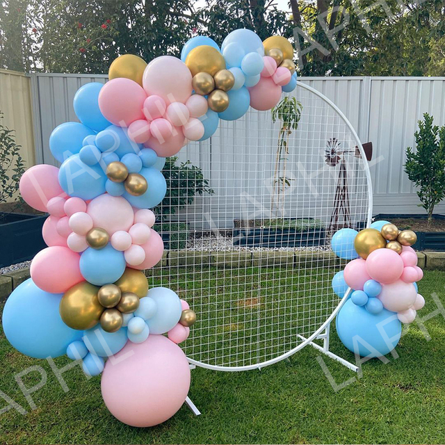 Zestaw balonów Baby Shower Macaron Garland Arch - chłopiec lub dziewczyna - dekoracje na przyjęcie, niebiesko-różowe powietrzne globosy - Wianko - 3