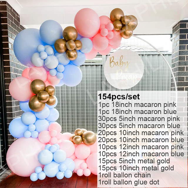 Zestaw balonów Baby Shower Macaron Garland Arch - chłopiec lub dziewczyna - dekoracje na przyjęcie, niebiesko-różowe powietrzne globosy - Wianko - 2