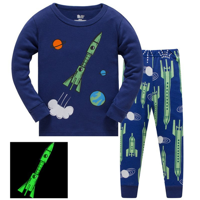 Pijama dla chłopców z długim rękawem, wzór rakiety z kreskówek, 2 sztuki - Wianko - 3