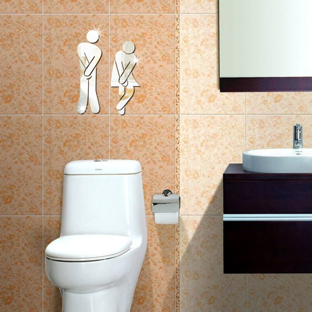 Naklejka ścienna 3D akrylowe lustro łazienkowe kobieta mężczyzna znak WC drzwi dom hotel ubikacja - Wianko - 11