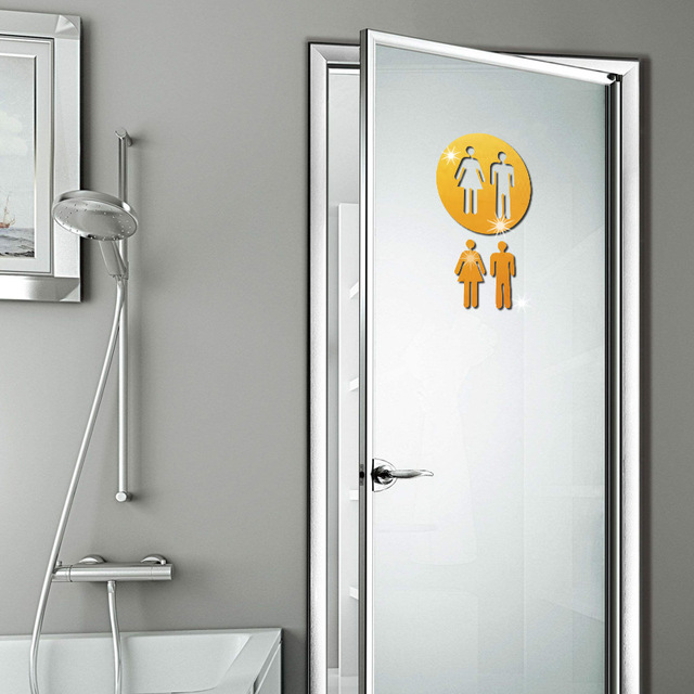 Naklejka ścienna 3D akrylowe lustro łazienkowe kobieta mężczyzna znak WC drzwi dom hotel ubikacja - Wianko - 17