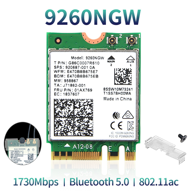 Bezprzewodowa karta sieciowa M.2 Wifi Intel 9260 AC 9260NGW 802.11ac Bluetooth 5.0 2030 mb/s 2.4G/5Ghz do laptopa i komputera z systemem Windows 10 - Wianko - 1