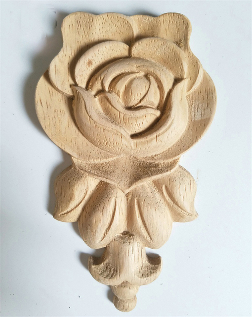 Nowa drewniana aplikacja z rzeźbionym kwiatem do szafki - dekoracyjna figurka - Wianko - 27