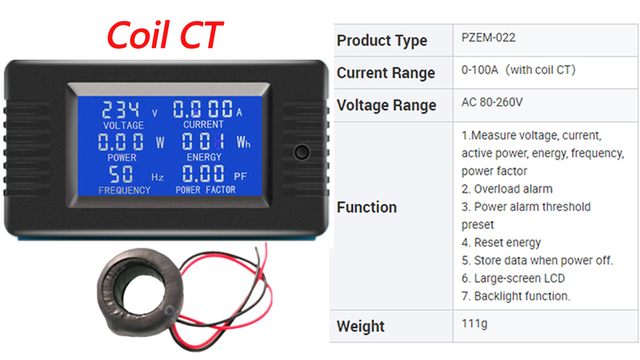 AC cyfrowy miernik mocy PZEM-022 AC 80V-260V 0-100A 6w1 Tester energii woltomierz moc Wattmeter - Wianko - 1