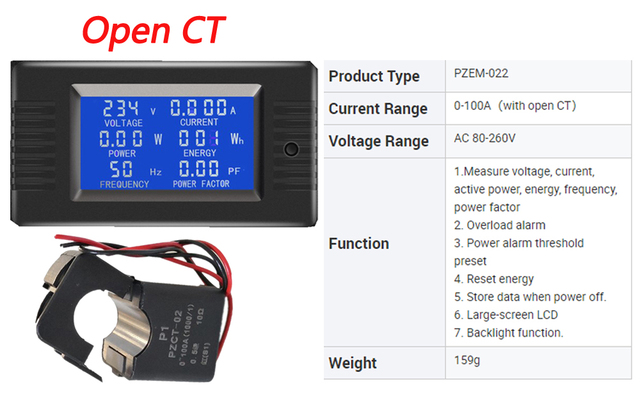 AC cyfrowy miernik mocy PZEM-022 AC 80V-260V 0-100A 6w1 Tester energii woltomierz moc Wattmeter - Wianko - 2