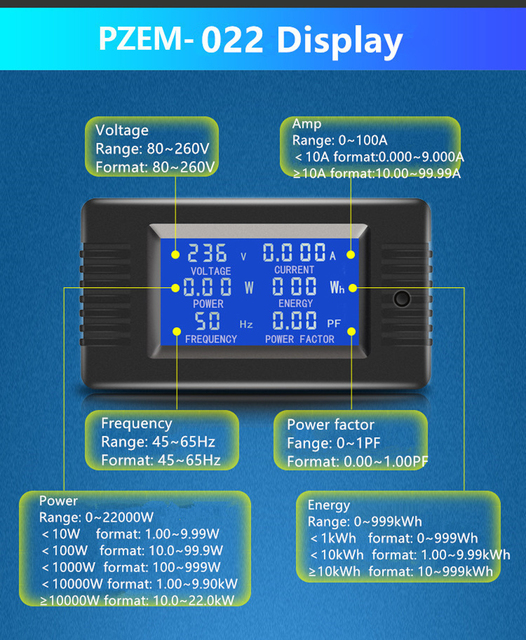 AC cyfrowy miernik mocy PZEM-022 AC 80V-260V 0-100A 6w1 Tester energii woltomierz moc Wattmeter - Wianko - 8