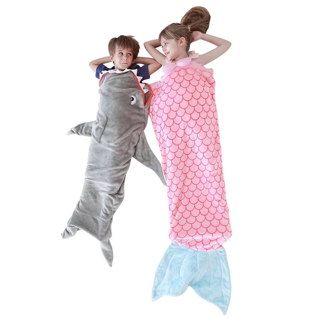 Śpiwór dziecięcy flanelowy z rysunkiem rekiniego ogona syreny - zapobiega kopnięciom, idealny do snu - Wianko - 3