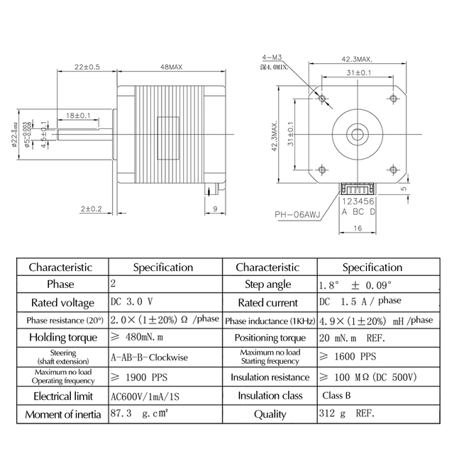 Silnik krokowy Usongshine 8401(8401S) Nema17 48MM 42bygh 1.7A - 5 sztuk/partia dla drukarek 3D i CNC XYZ - Wianko - 1