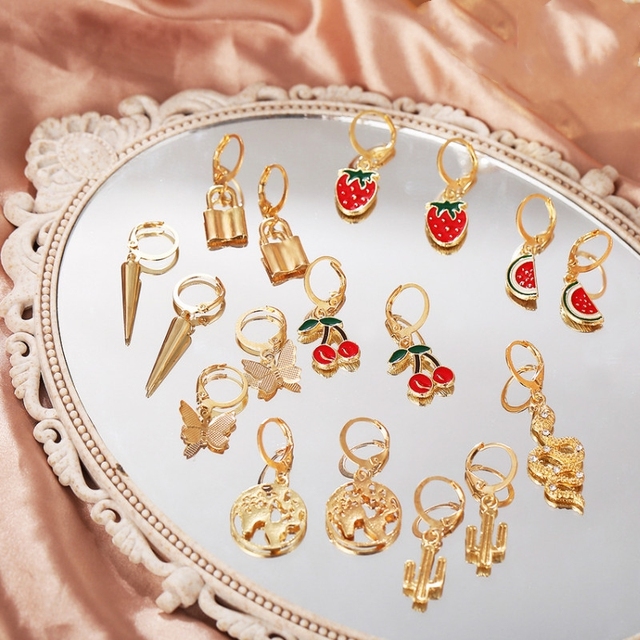 Kolczyki wiszące z biżuterią prezentową dla kobiet - 9 sztuk zestaw Fruit Multi-element węża - Wianko - 3