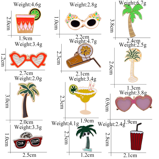 Zestaw 3 broszek z motywem Cartoon Summer Beach - okulary, sok drzewa kokosowego, emaliowany szpilkami, modna biżuteria w stylu dla kobiet i mężczyzn - Wianko - 30