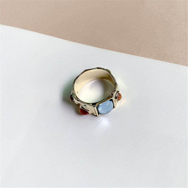 Pierścień HUANZHI 2020 Vintage - złoty metal, kolorowe Rhinestone, geometria pączków - biżuteria dla kobiet i mężczyzn - Wianko - 8